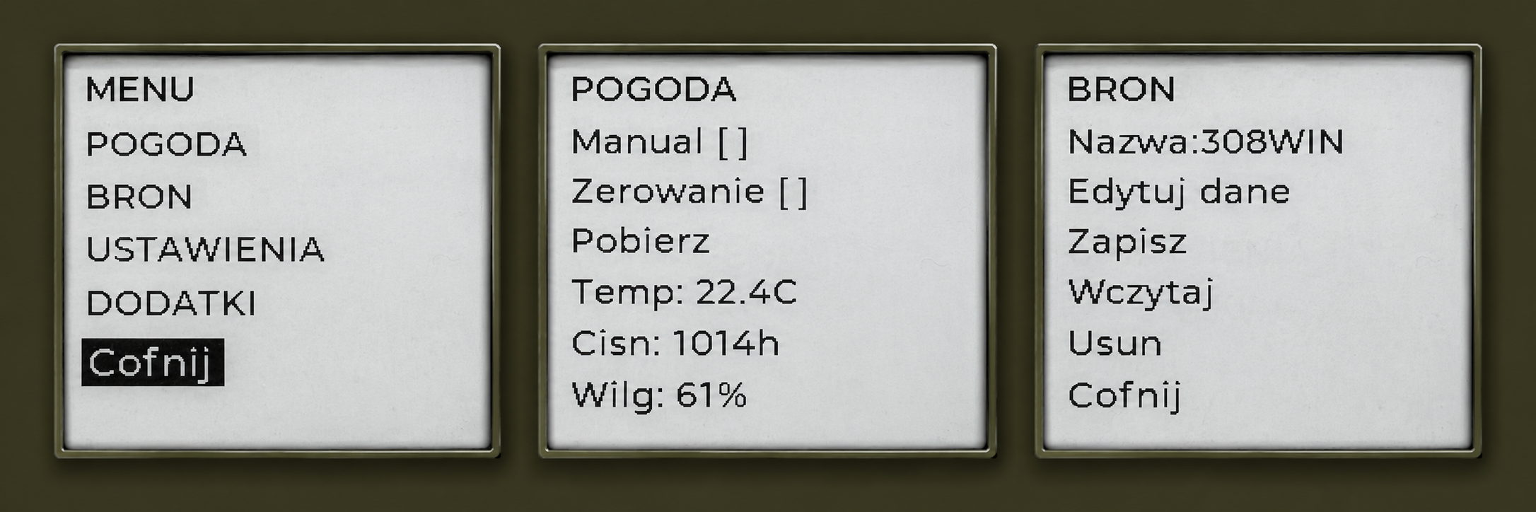 Menu urządzenia