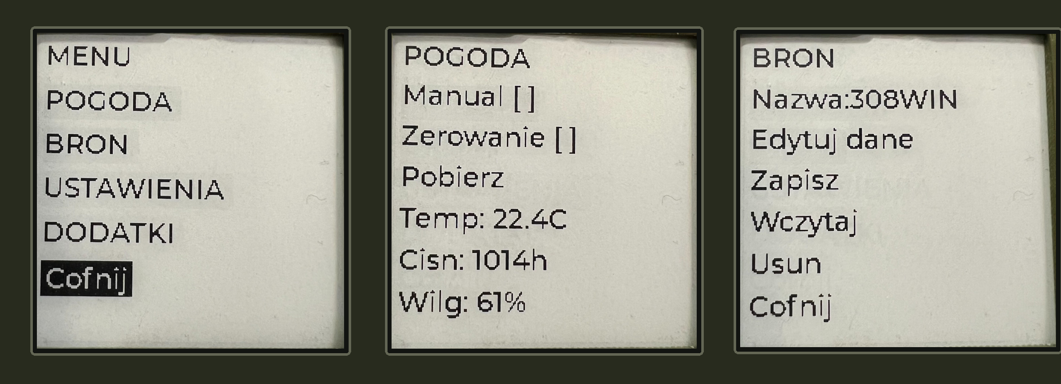 Menu, pogoda i broń